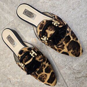 Tods shoes made in Italy leopard slip on 38 tod's 7 7.5 aminal print flats